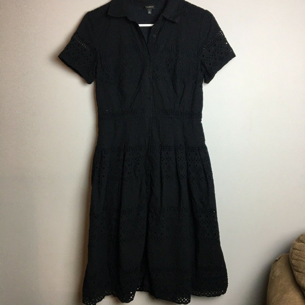 Talbots Size 2 Black Lace Collared Midi Dress